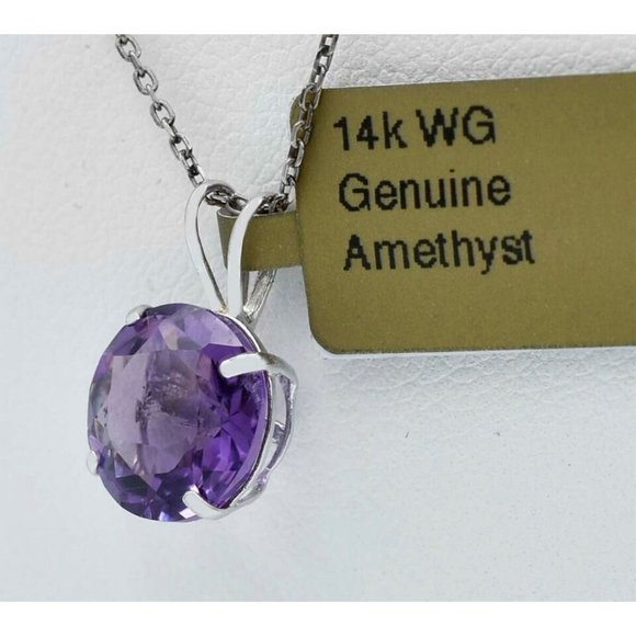 Genuine 2.42 Cts Amethyst Pendant 14k White Gold